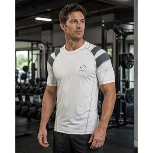 IntelliSkin Mens XXL Posture Compression Shirt White Gray Athletic Workout -3676